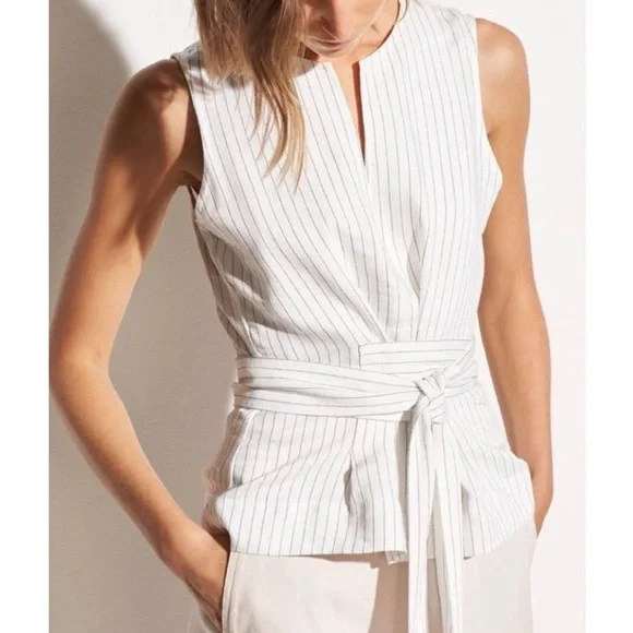 NEW Vince Sleeveless Striped Tie Front Top - Picture 1 of 6
